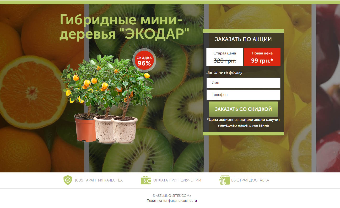 Купить Сайт Одностраничный Гибридные Мини-Деревья Экодар