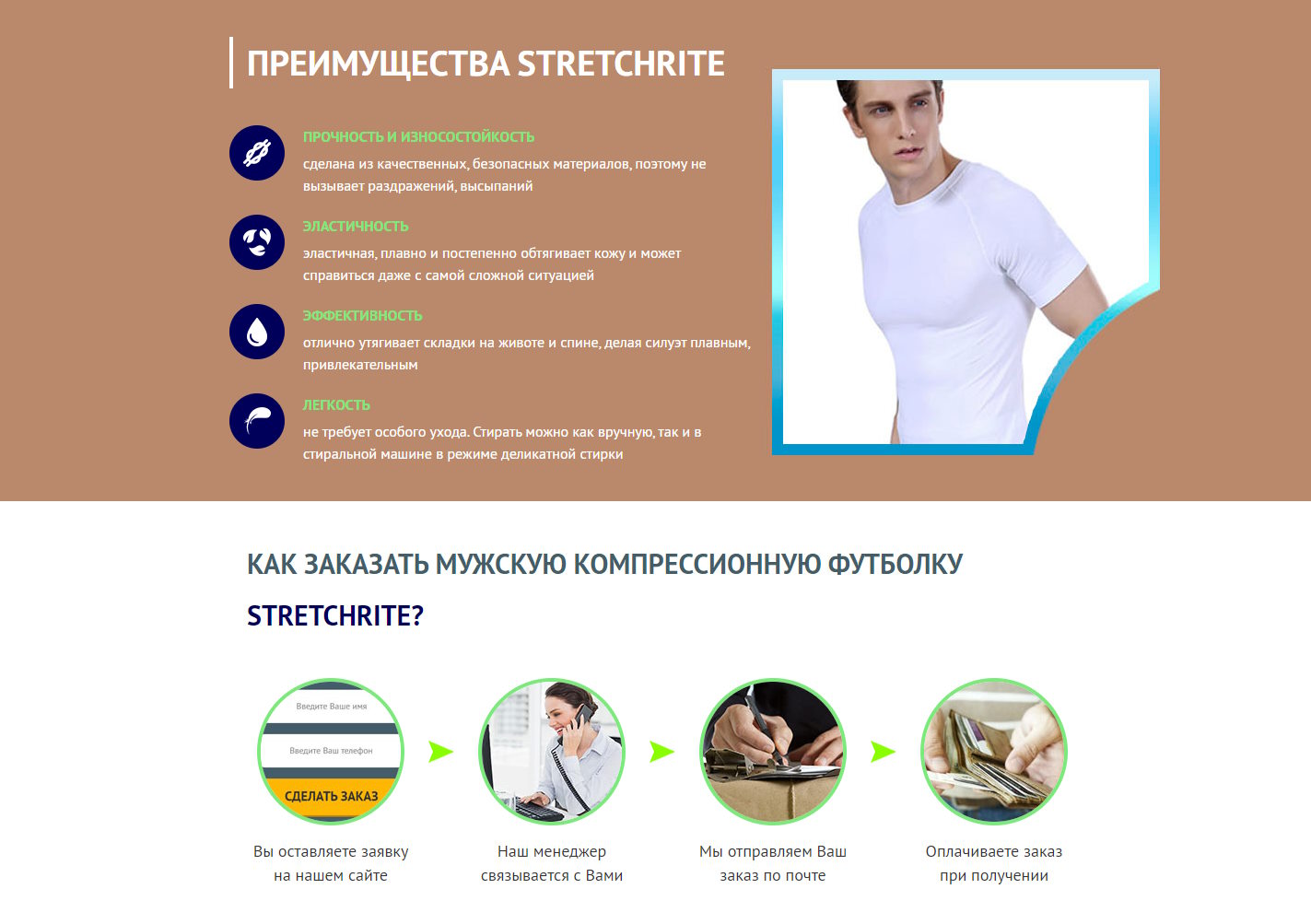 Купить Лендинг Пейдж Мужская Компрессионная Футболка Stretchrite