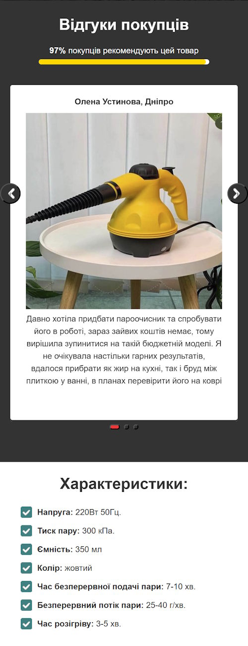 Купить Лендинг Пейдж Пароочиститель - Отпариватель 2 в 1